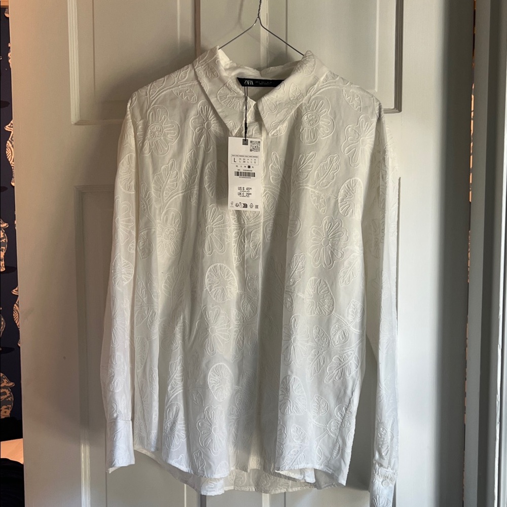 Zara Women's White Embroidered Blouse